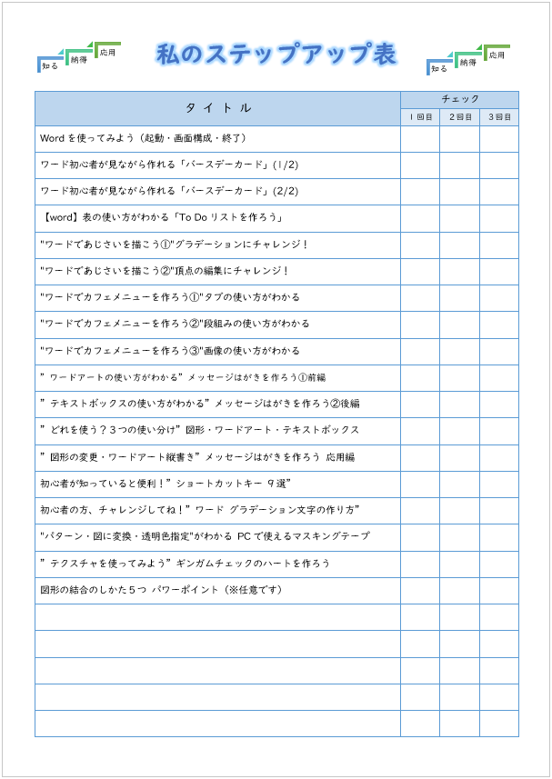 作例：私のステップアップ表