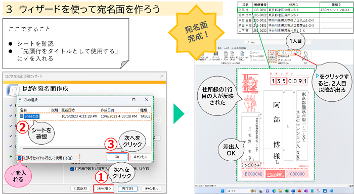 ３ウィザードを使って宛名面を作ろう④