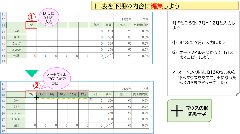 表を下期の内容に編集しよう②