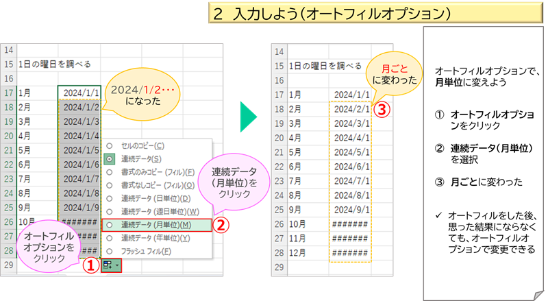 入力しよう（オートフィルオプション）