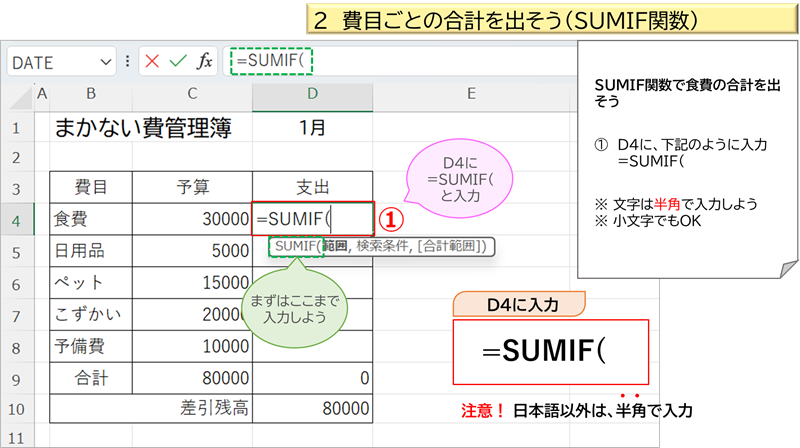 費目ごとの合計を出そう（SUMIF関数）１