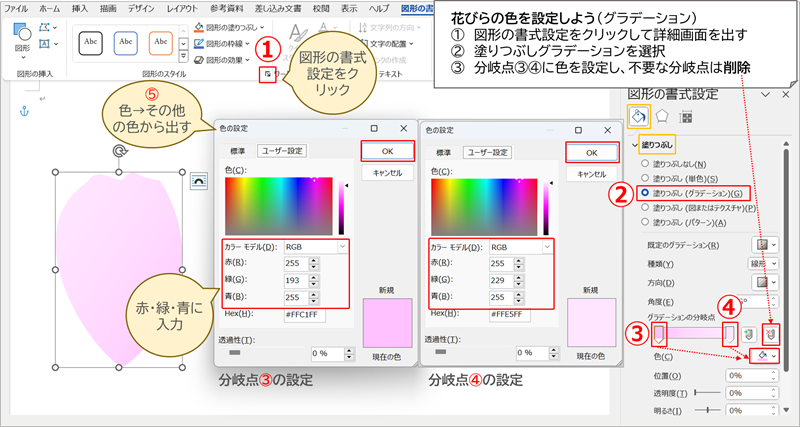 花びらの色を設定しよう（グラデーション）