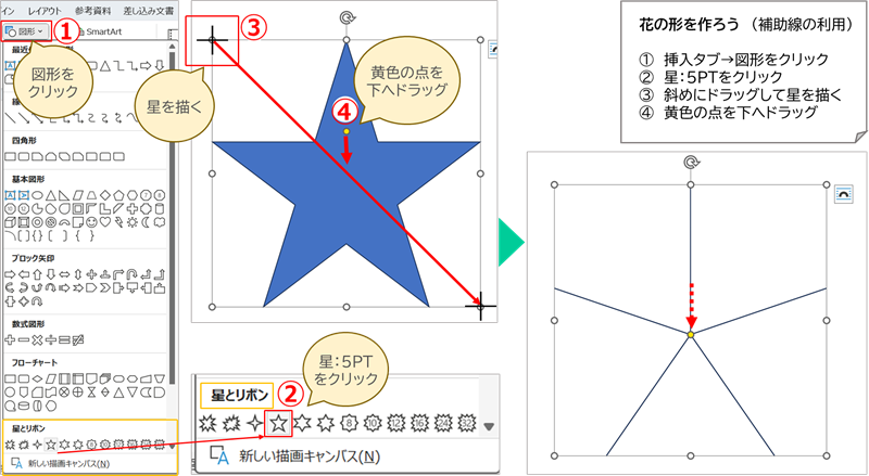 花の形を作ろう（補助線の利用）